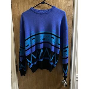 Vintage Repage Aztec 80s 90s Retro Sweater Multi-pattern Size M Bright Colorful